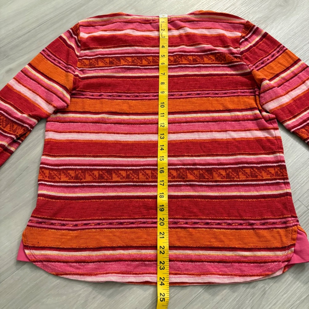 Lauren Ralph Lauren Top Women Pink Orange Striped Cotton Knit Zipper Shoulder XL - Picture 9 of 13